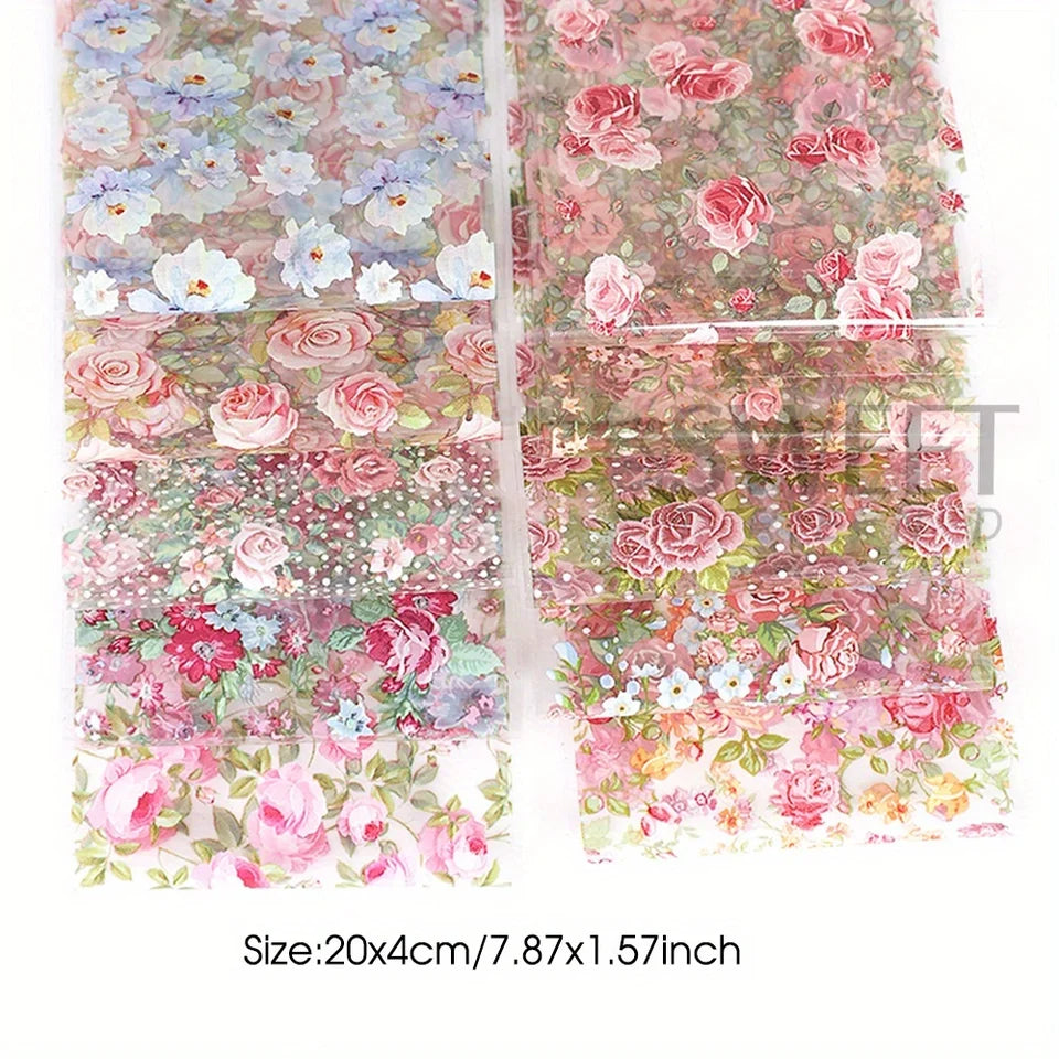 Mixed Floral Nail Foil Transfer Stickers Set, 10 Sheets