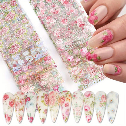 Mixed Floral Nail Foil Transfer Stickers Set, 10 Sheets